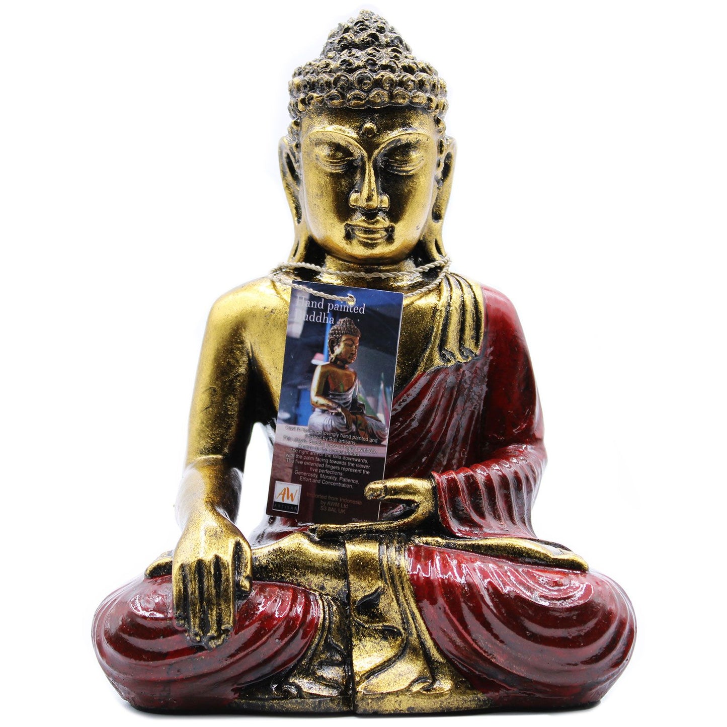 Handbemalte Buddha-Figur in Rot & Gold - Großformat für innere Ruhe