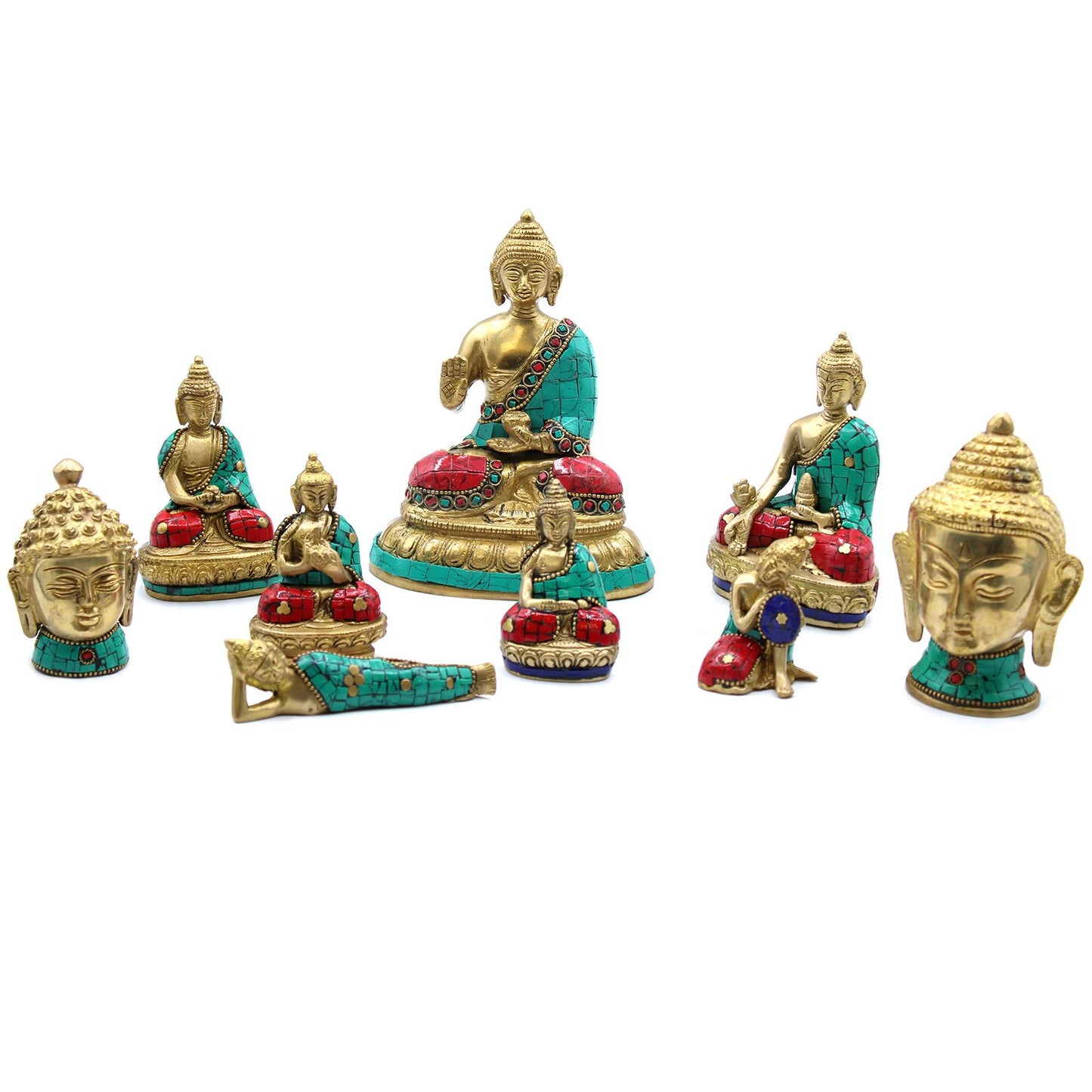Buddha Figur Amitabha aus Messing - 9,5 cm mit Howlit-Einlagen - Handgefertigt