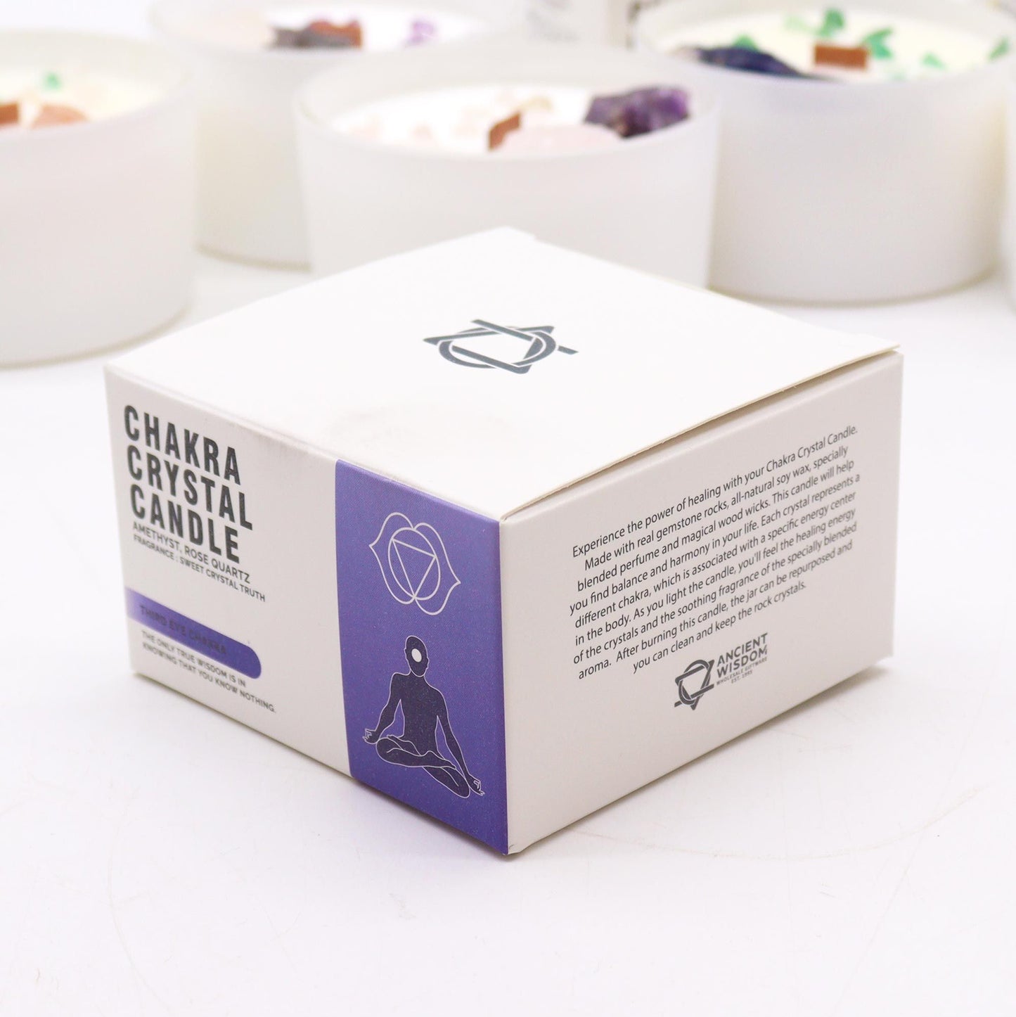 Chakra-Kerze Drittes Auge – Amethyst & Rosenquarz für innere Weisheit