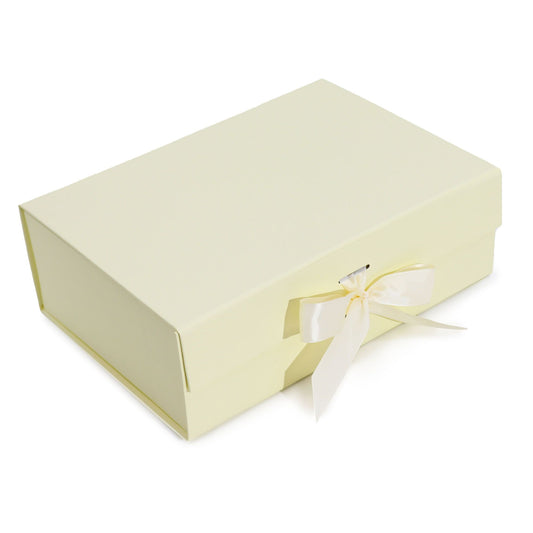 Faltbare Geschenkbox Marfil - Elegante Verpackung mit Schleife in Cremeweiß