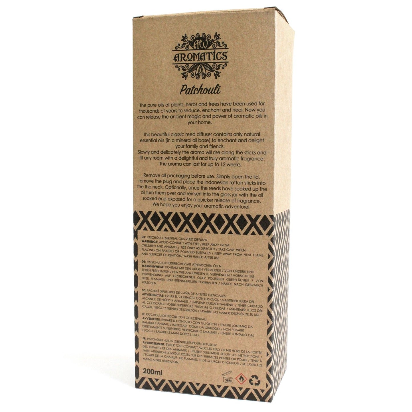 Duftdiffusor mit Patchouli – 200ml Set mit Rattanstäben