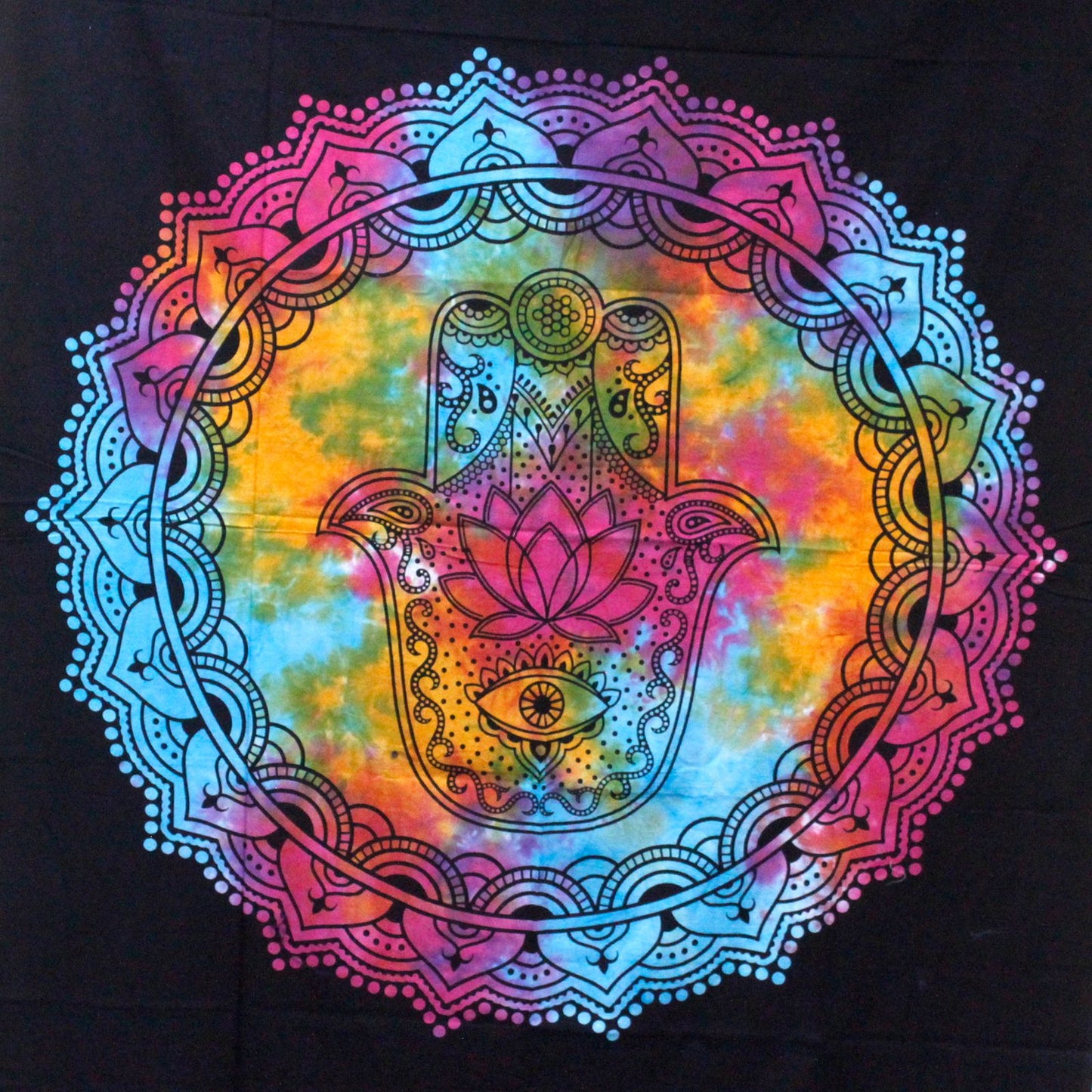 Handgewebte Hamsa-Decke in Schwarz – Baumwoll-Tagesdecke & Wandbehang