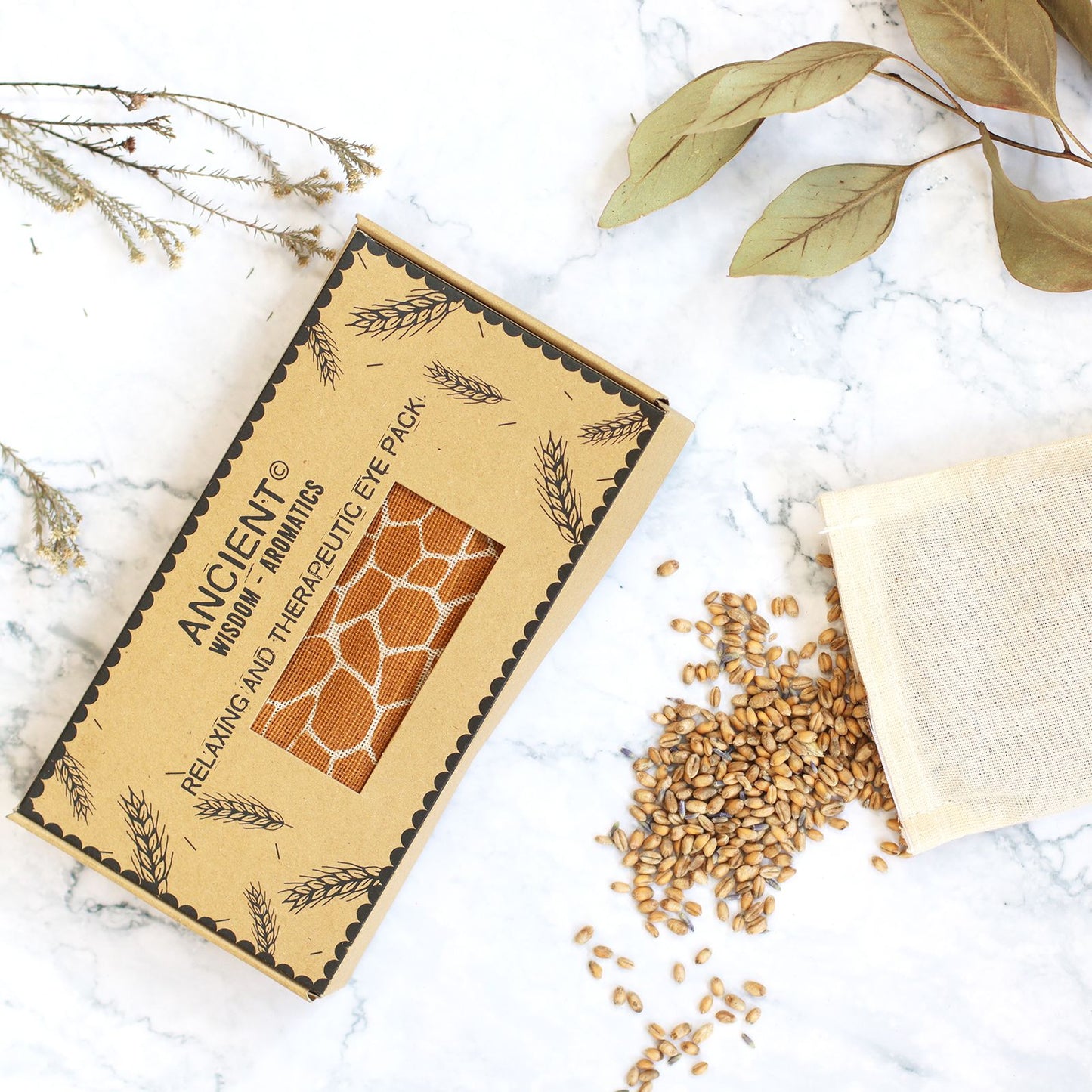 Lavendel Augenmaske mit Weizenfüllung – Madagaskar Giraffe Design in Geschenkbox