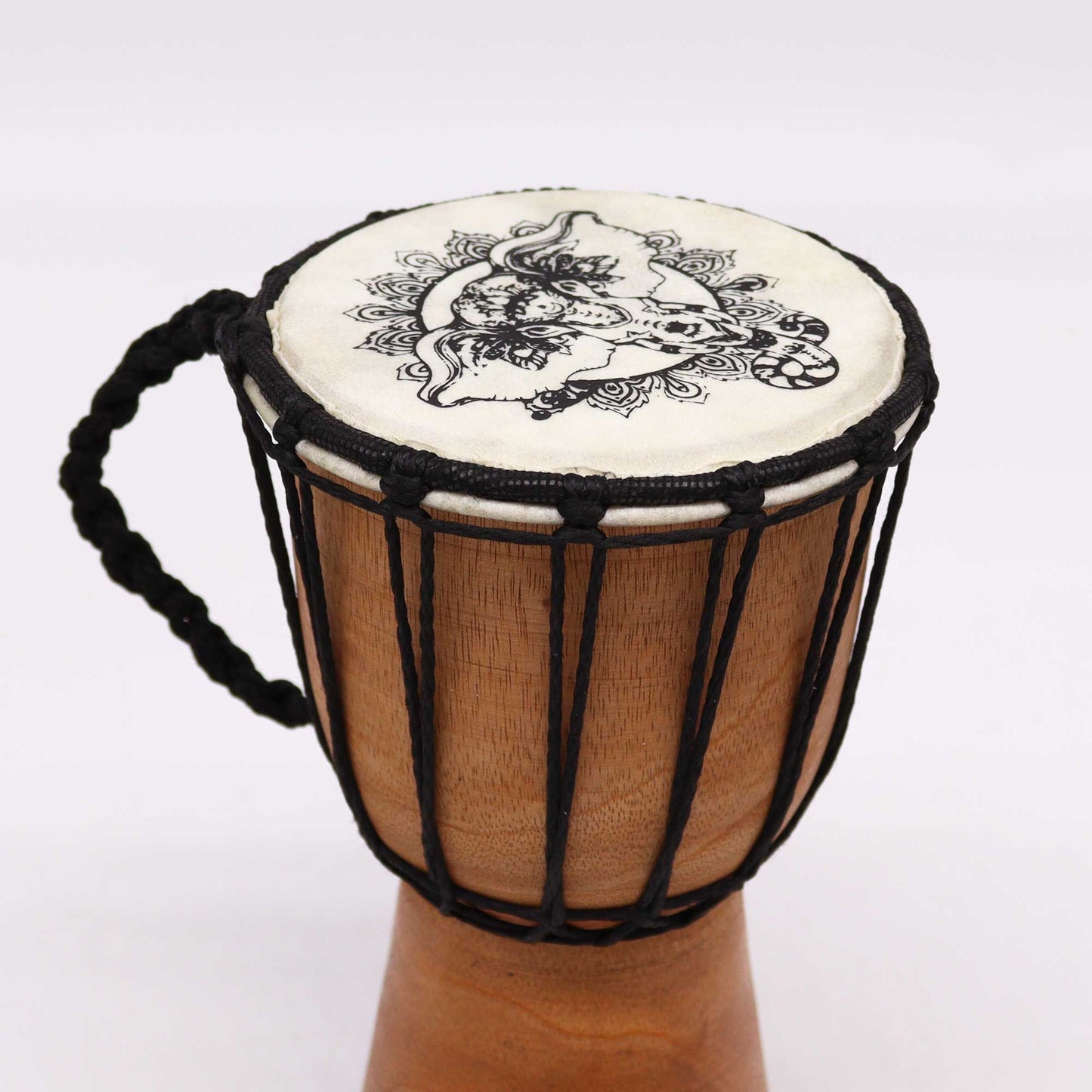 Handgeschnitzte Djembe-Trommel mit Elefantenmotiv – 20 cm