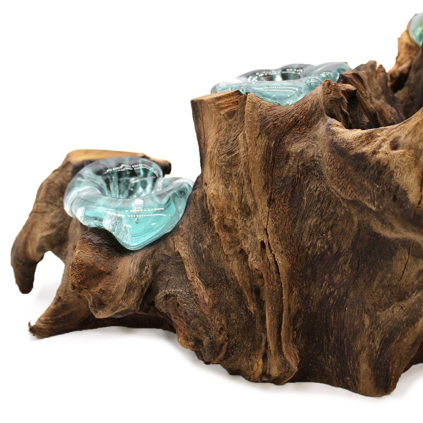 Waldgeflüster Kerzenständer - Handgeformt aus Gamalholz & recyceltem Glas