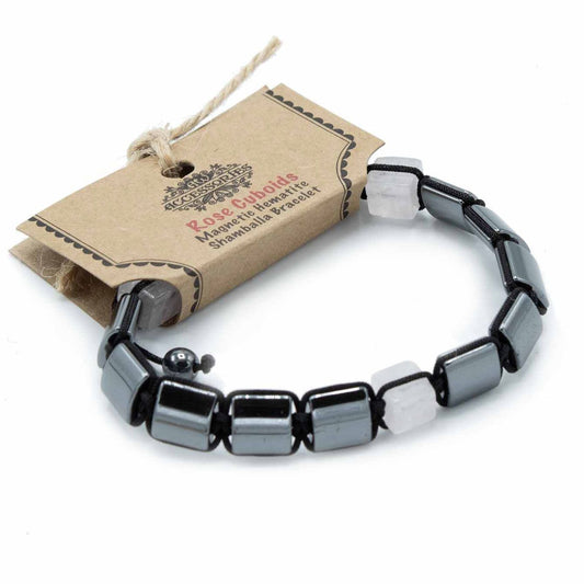Shamballa Armband aus magnetischem Hämatit mit Rosé-Kuboid-Perlen