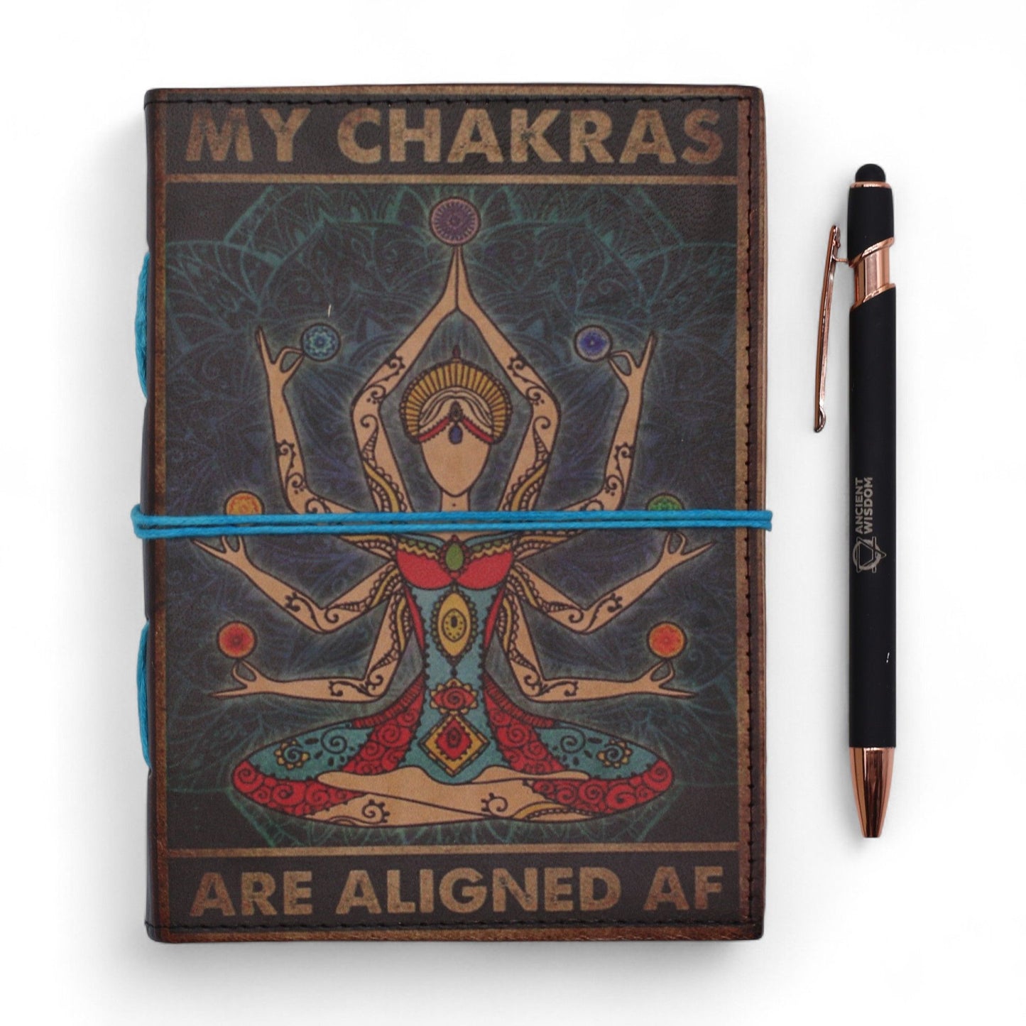 Notizbuch 'Chakra-Göttin' – Handgedrucktes Leder-Cover mit spirituellem Statement