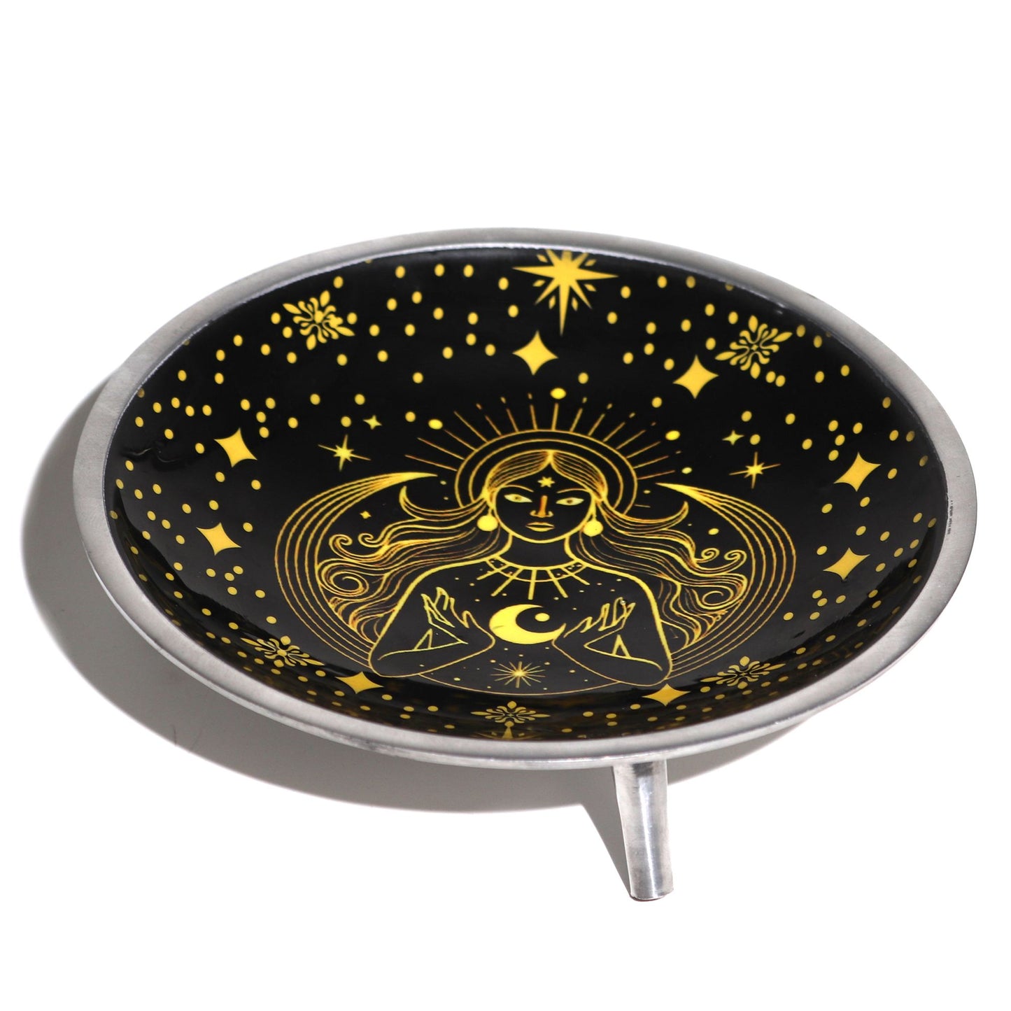 Dreibeiniger Altarteller 'Goldene Göttin' – Mystischer Opferteller in Schwarz
