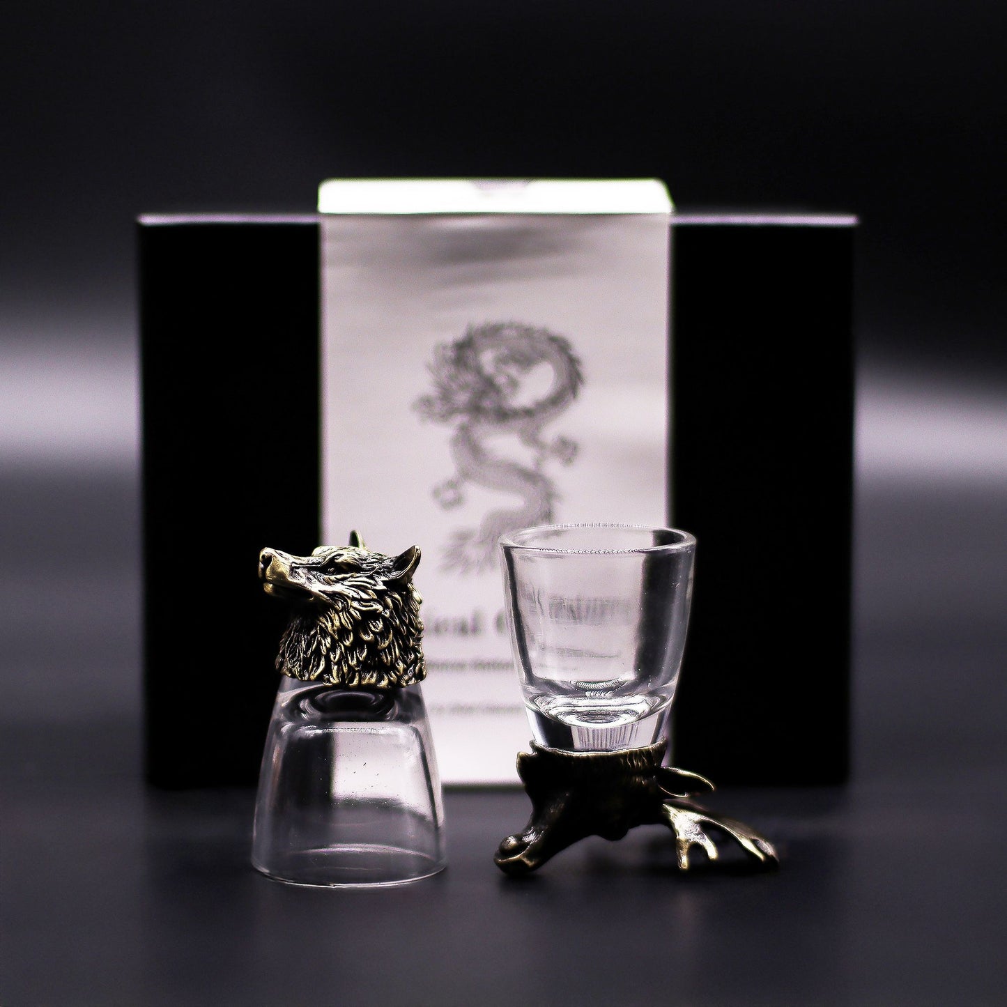 Set mit 6 Shotgläsern 'Wilde Waldtiere' - Antikbronze-Optik