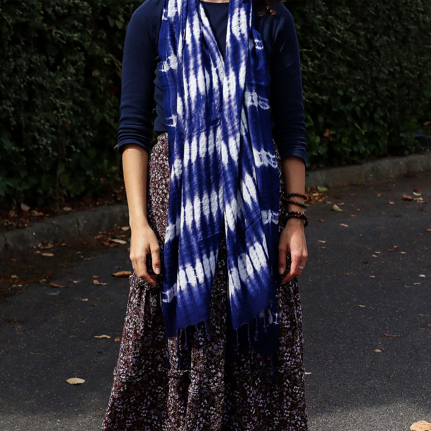 Set mit 4 Schals in Indigo-Streifen – Leichtes Leinen-Rayon