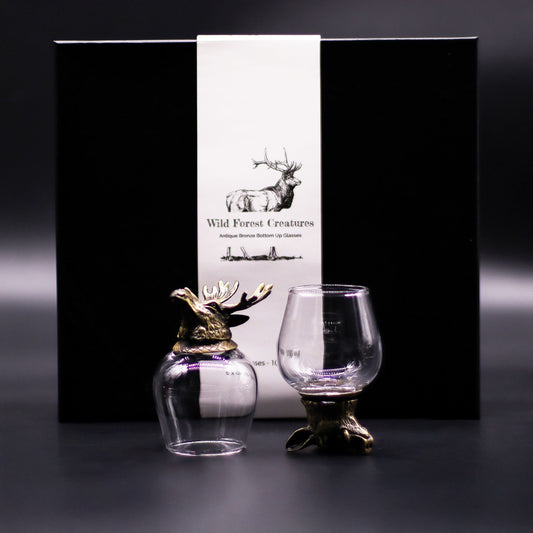 Set mit 6 mystischen Tierglasbechern - Dekoratives Trinkglas mit Antik-Bronze-Fuß