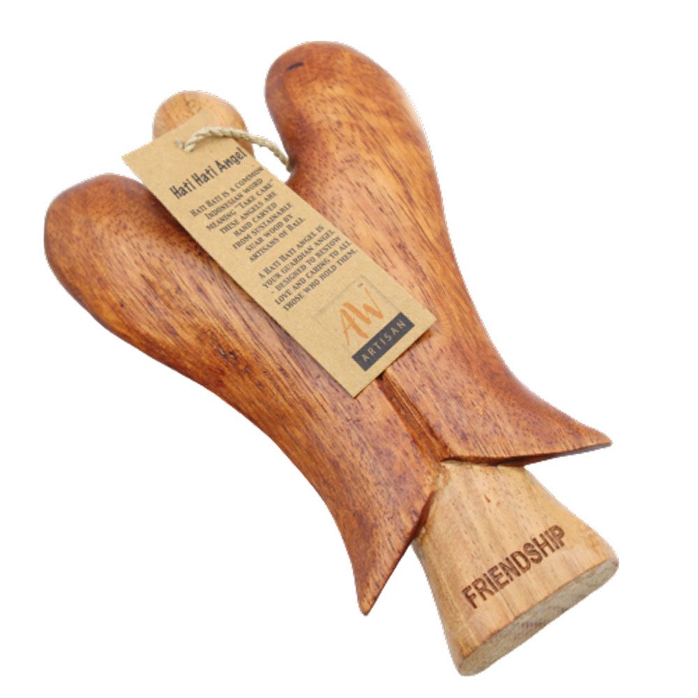 Hati-Hati Freundschaftsengel – Handgeschnitztes Unikat aus Suarholz, 15 cm
