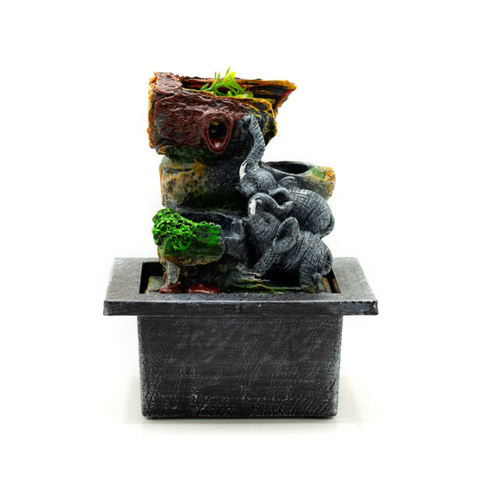 Elefanten-Liebespaar Tischbrunnen – 20 cm Feng-Shui Wasserdekoration aus Polyresin