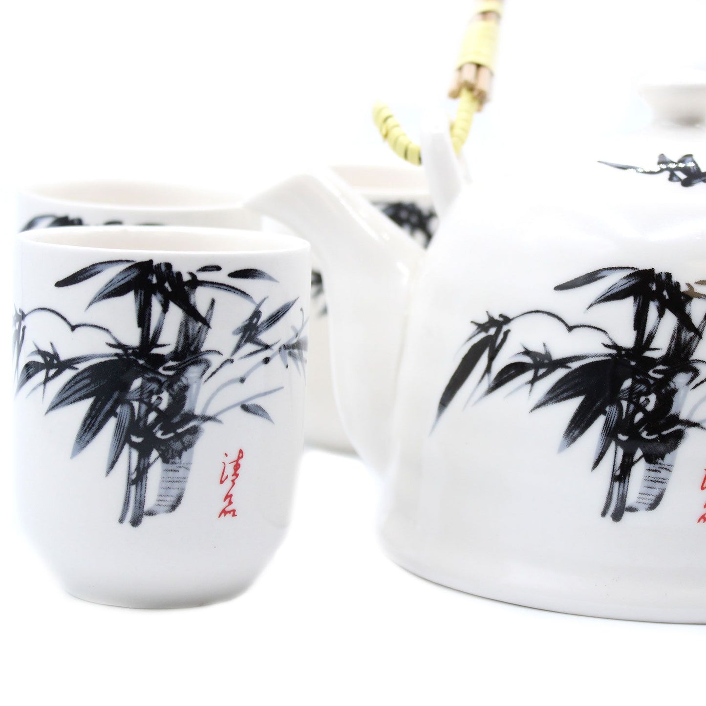 Keramik-Teekannenset White Stone Oriental – 6 Tassen & Sieb inklusive