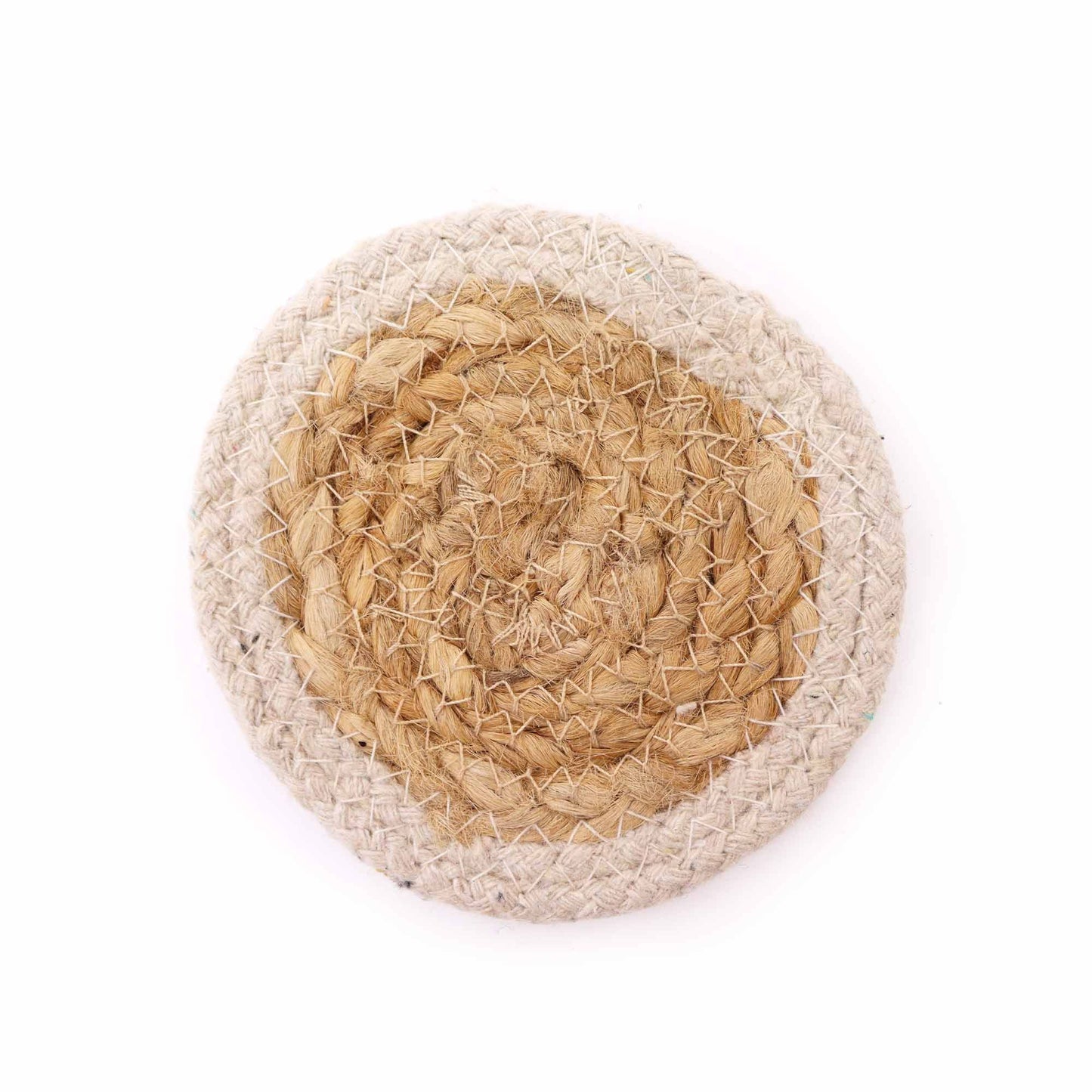Set aus 4 Untersetzern mit Elfenbeinkante - Natürliche Jute-Baumwolle-Mischung, 10 cm