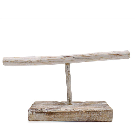 Schmuckständer aus Albasia-Holz mit Weißlasur - Handgeschnitztes Naturzweig-Design