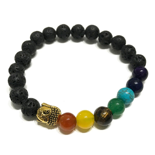 Buddha Chakra Armband aus Lavastein & Edelsteinen – Persönlicher Duftbegleiter