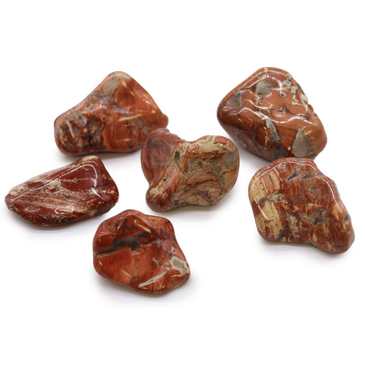 Set mit 6 großen Trommelsteinen - Brecciated Jaspis aus Afrika