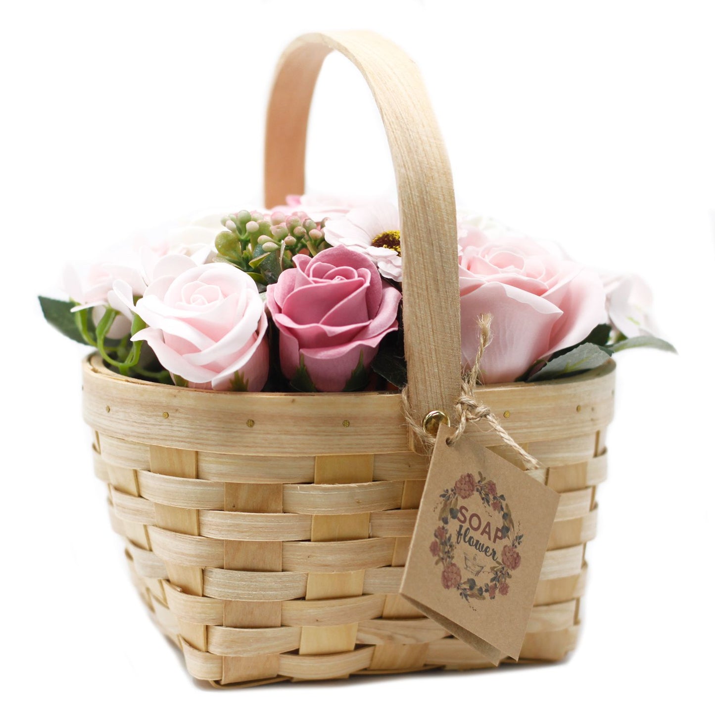 Großes Seifenblumen-Bouquet 'Rosengarten' im Weidenkorb
