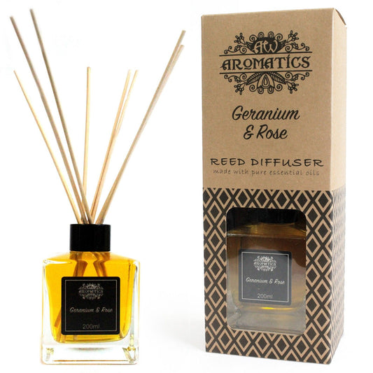 Duftdiffusor mit Geranie & Rose - 200ml Set mit Rattanstäben