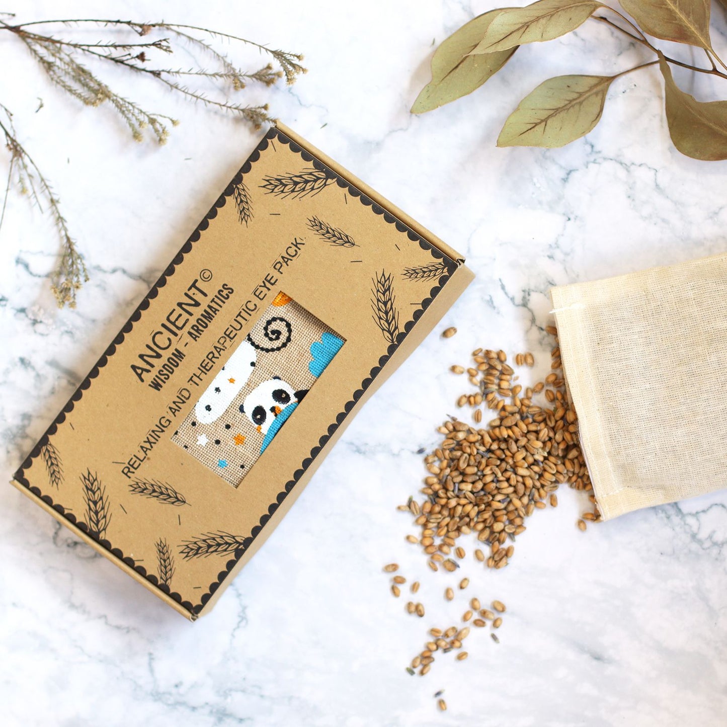 Lavendel-Kompressionskissen für die Augen aus Baumwolle mit Geschenkbox – Sleepy Panda Design