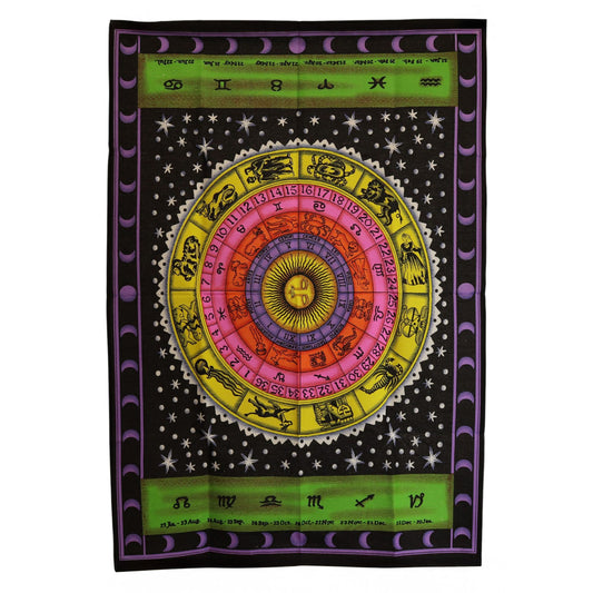 Kosmischer Tierkreis Wandbehang - Farbenfrohes Baumwollbild mit Sternenhimmel