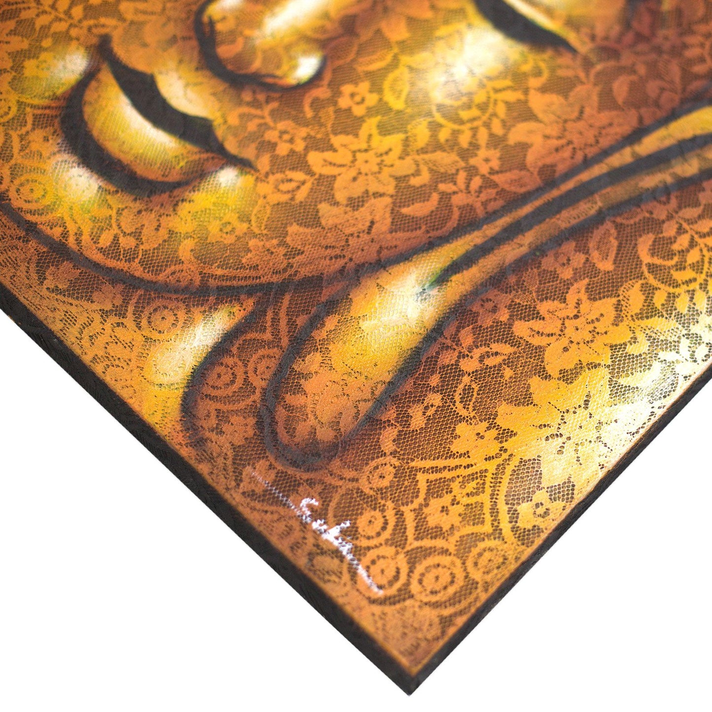 Handgemaltes Buddha Mandala Leinwandbild mit Goldbrokat-Dekor