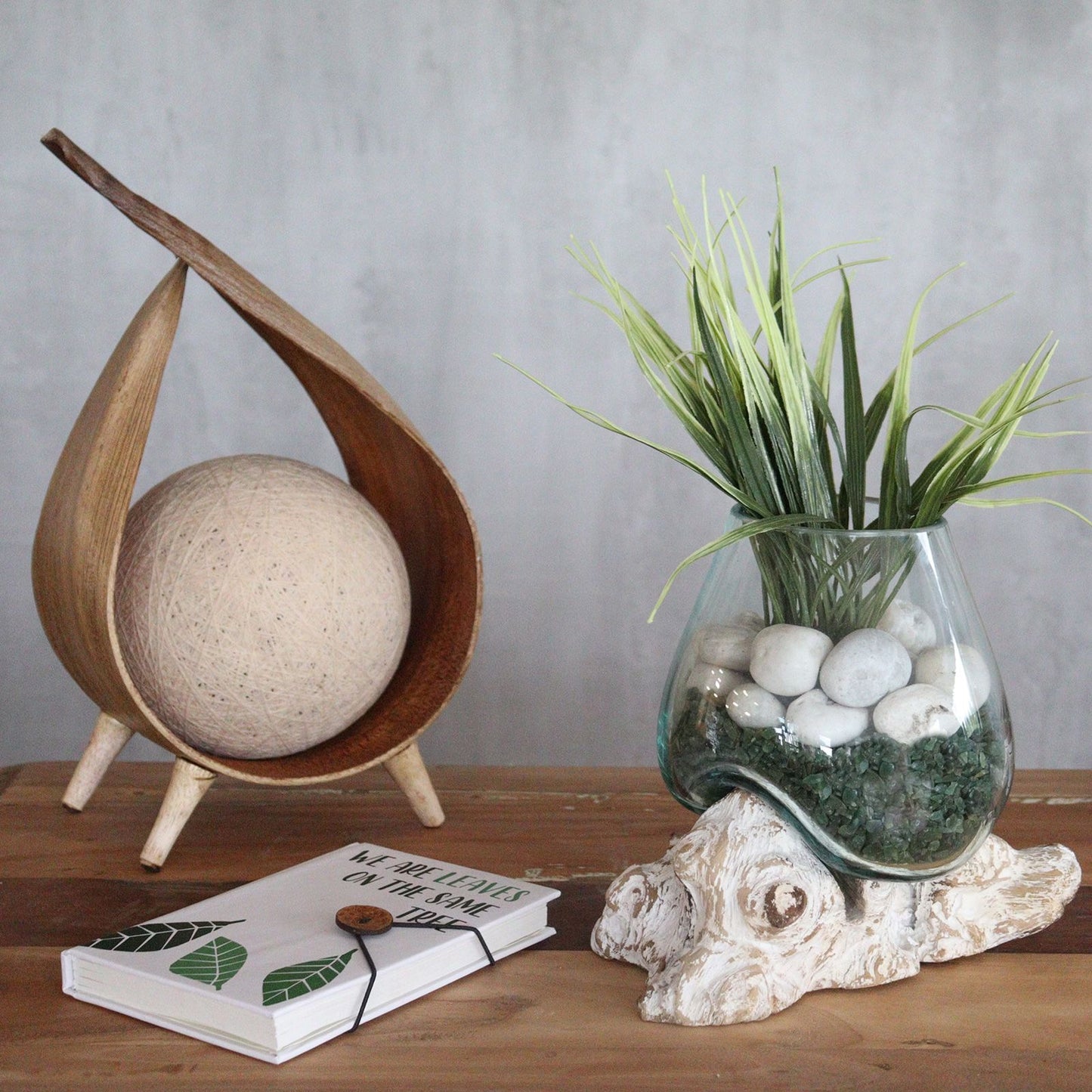 Glas-Holz-Schale Medium - Handgefertigtes Unikat aus Bali