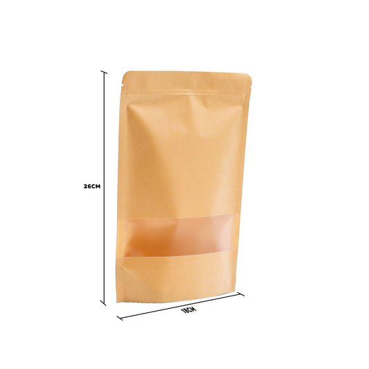 10 Kraftfensterbeutel mit Griffverschluss, 18x26 cm - Naturpapier mit Sichtfenster