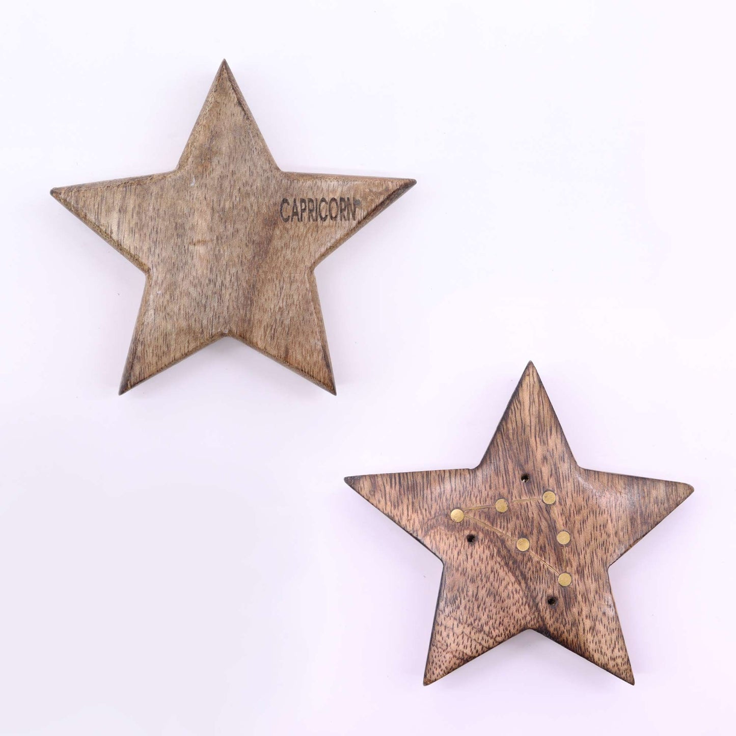 Set mit 12 Sternzeichen-Räuchersternen aus Mangoholz und Messing