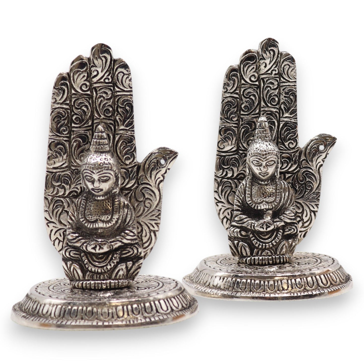 Räucherstäbchenhalter 'Buddha-Hand' aus poliertem Aluminium – 13 x 9 cm