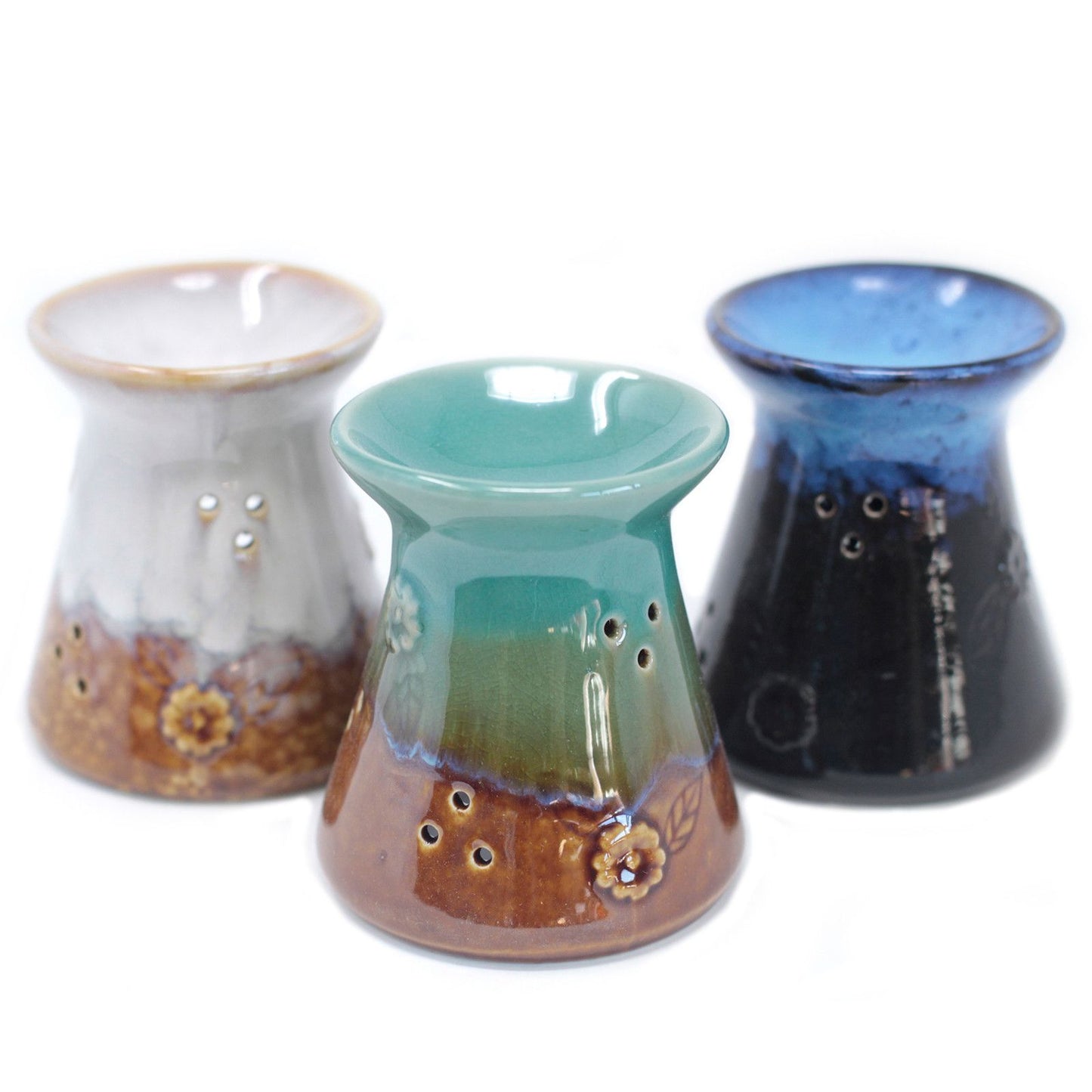 Keramik-Duftlampe mit Blumenmuster – Rustikales Terrakotta-Design