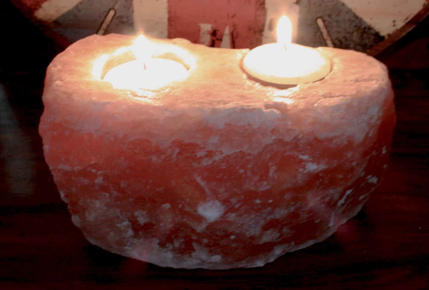 Himalaya-Salz Kerzenhalter mit Doppelfassung – Natürliches Unikat