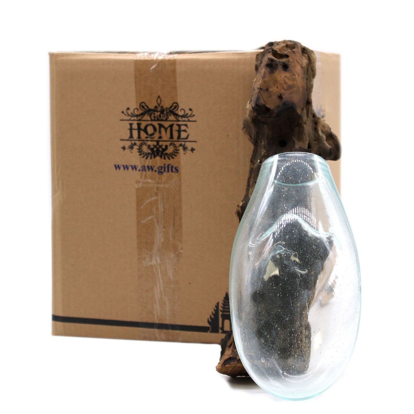 Hängende Glasschale aus Bali - Einzigartiges Unikat aus recyceltem Glas & Gamal-Holz