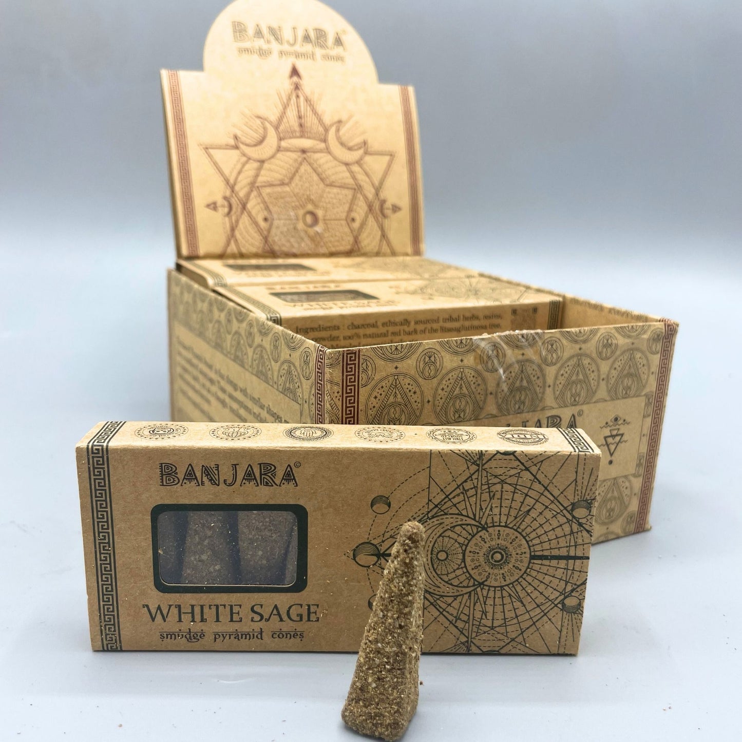 Pyramiden Räucherkegel Weißer Salbei von Banjara – 120 Stück im Geschenkset
