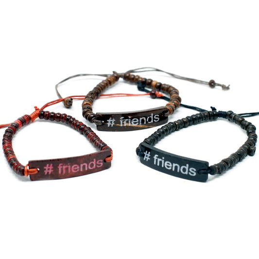 Coco Slogan Armband #Friends – Dehnbares Kokosholz-Accessoire