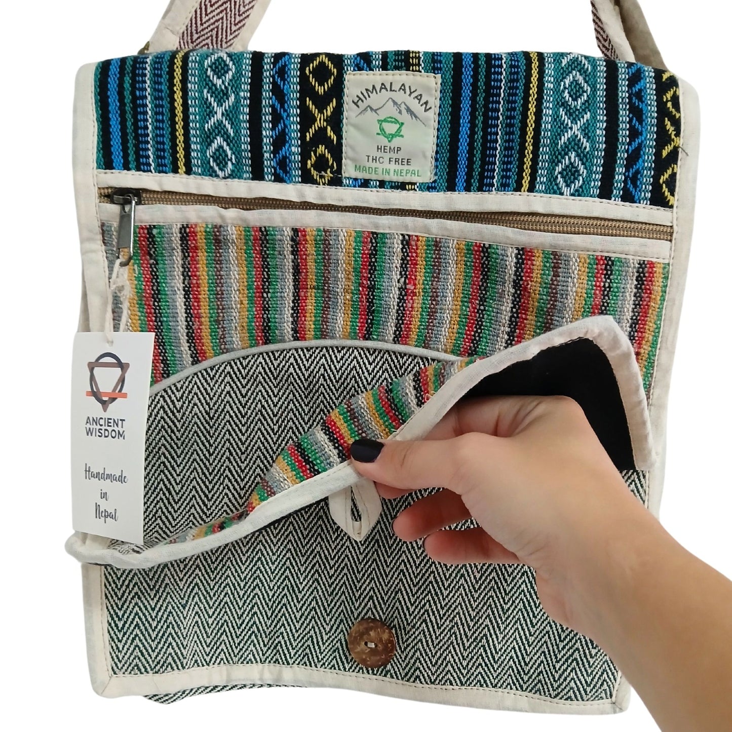 Messenger Bag für Laptop bis 13 Zoll - Handgefertigt aus Hanf & Baumwolle