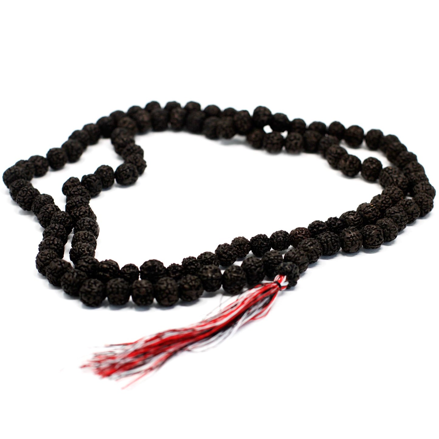 Traditionelle Mala mit 108 dunklen Rudraksha-Perlen aus Holz