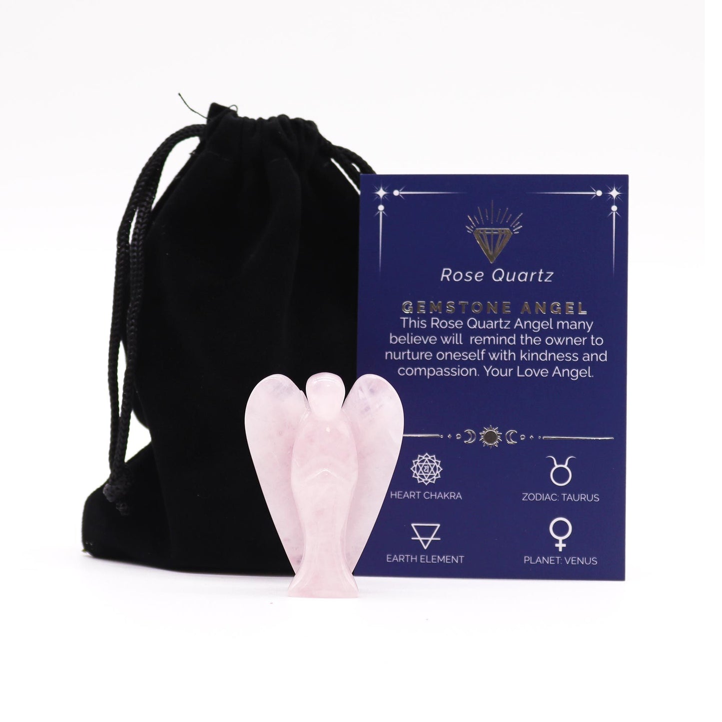 Handgeschnitzter Schutzengel aus Rosenquarz – Figur für Liebe & Harmonie
