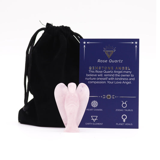 Handgeschnitzter Schutzengel aus Rosenquarz – Figur für Liebe & Harmonie