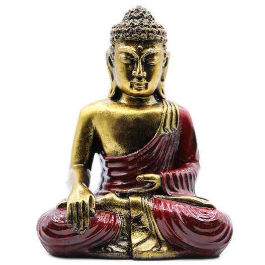Handbemalte Buddha-Figur in Rot & Gold - Großformat für innere Ruhe