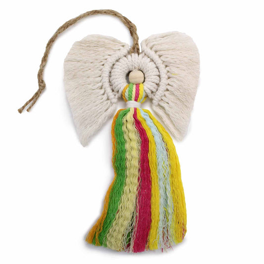 Makramee-Engel »Regenbogenbote« – Handgewebtes Symbol für Neuanfänge