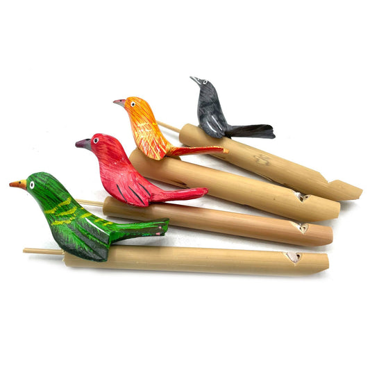 Set mit 4 handbemalten Vogelpfeifen aus Bambus - Natürlicher Vogelgesang