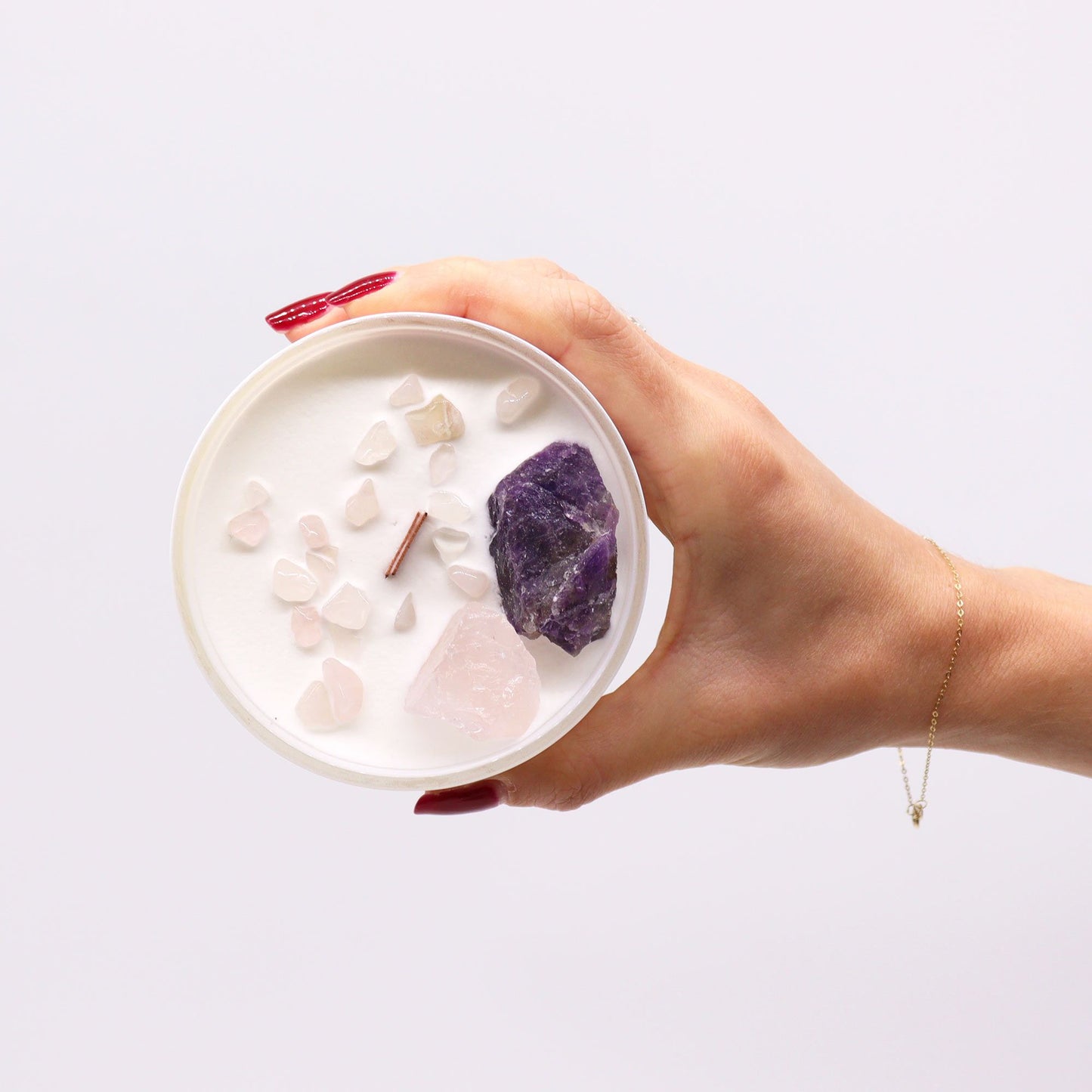 Chakra-Kerze Drittes Auge – Amethyst & Rosenquarz für innere Weisheit