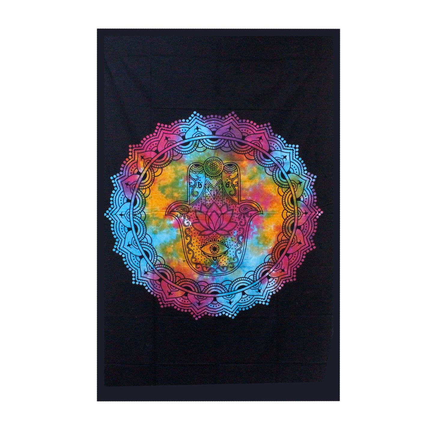 Handgewebte Hamsa-Decke in Schwarz – Baumwoll-Tagesdecke & Wandbehang