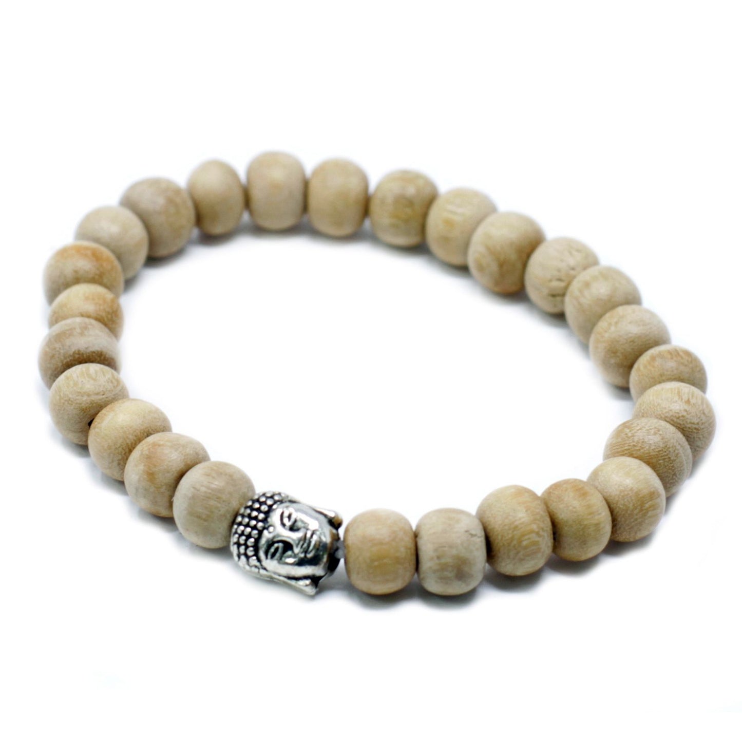 Buddha Armband aus Sandelholz – Elastischer Holzperlen-Reif mit Anhänger