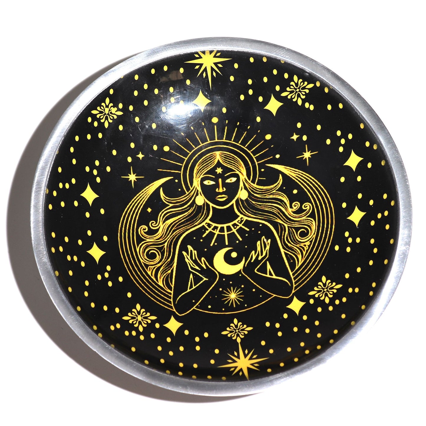 Dreibeiniger Altarteller 'Goldene Göttin' – Mystischer Opferteller in Schwarz