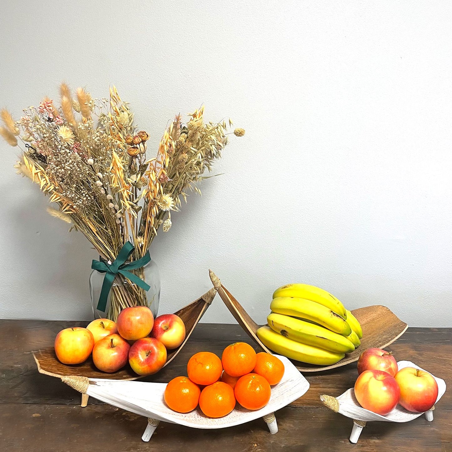 Set aus 3 Schalen aus Kokosblatt in Weiß - Natürliche Deko- und Obstschalen