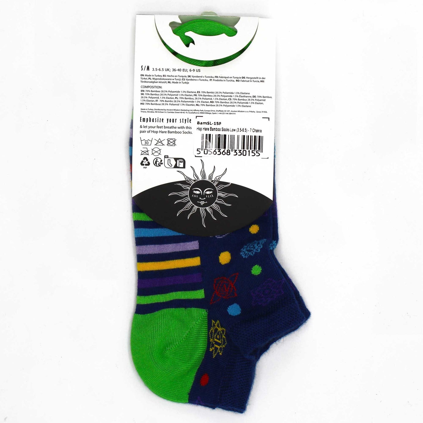 Bambus Sneakersocken mit 7 Chakra Design – Größe 41-46