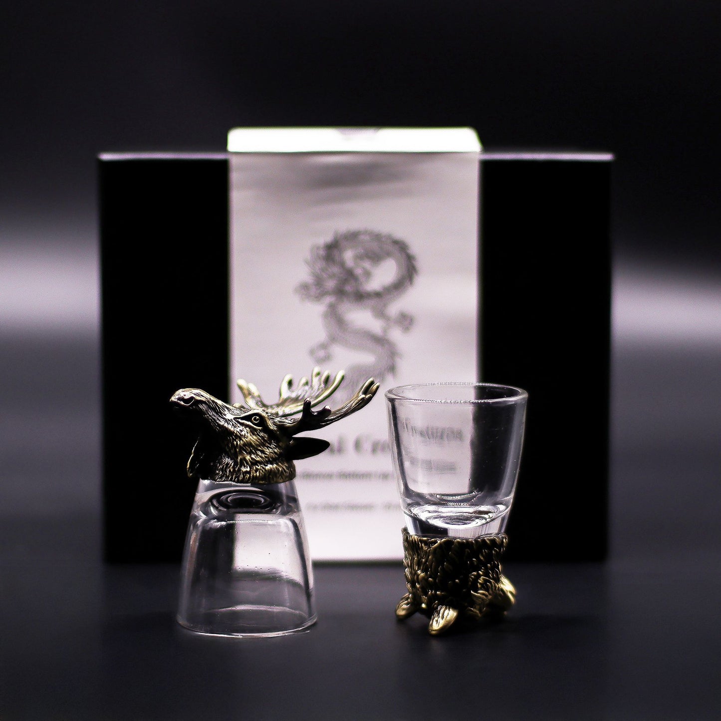Set mit 6 Shotgläsern 'Wilde Waldtiere' - Antikbronze-Optik